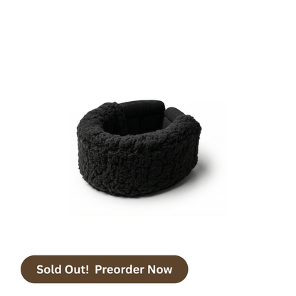 (Pillow + Case) - Just the Black Sherpa Travel Neck Pillow + Ripstop Travel Carry Case